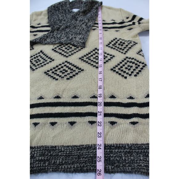 Charming Charlie Southwestern Shawl Collar Sweater Small Beige Black - Picture 7 of 7